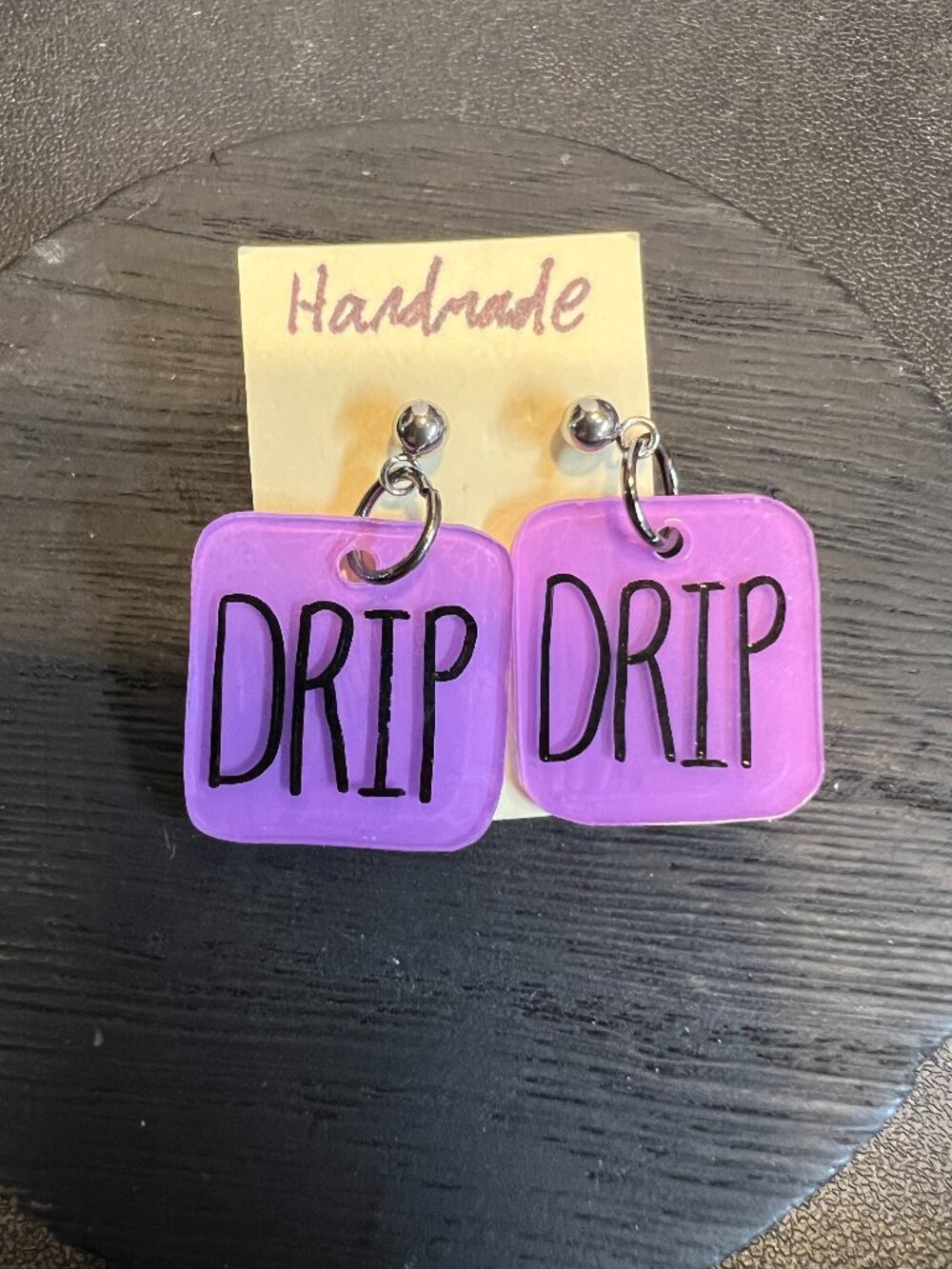 Drip Purple Earrings, Stainless Steel, OOAK, Handmade